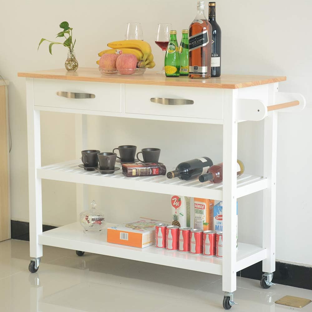 Kitchen Island Cart on Wheels with 2 Drawers and 2 Shelves H4501