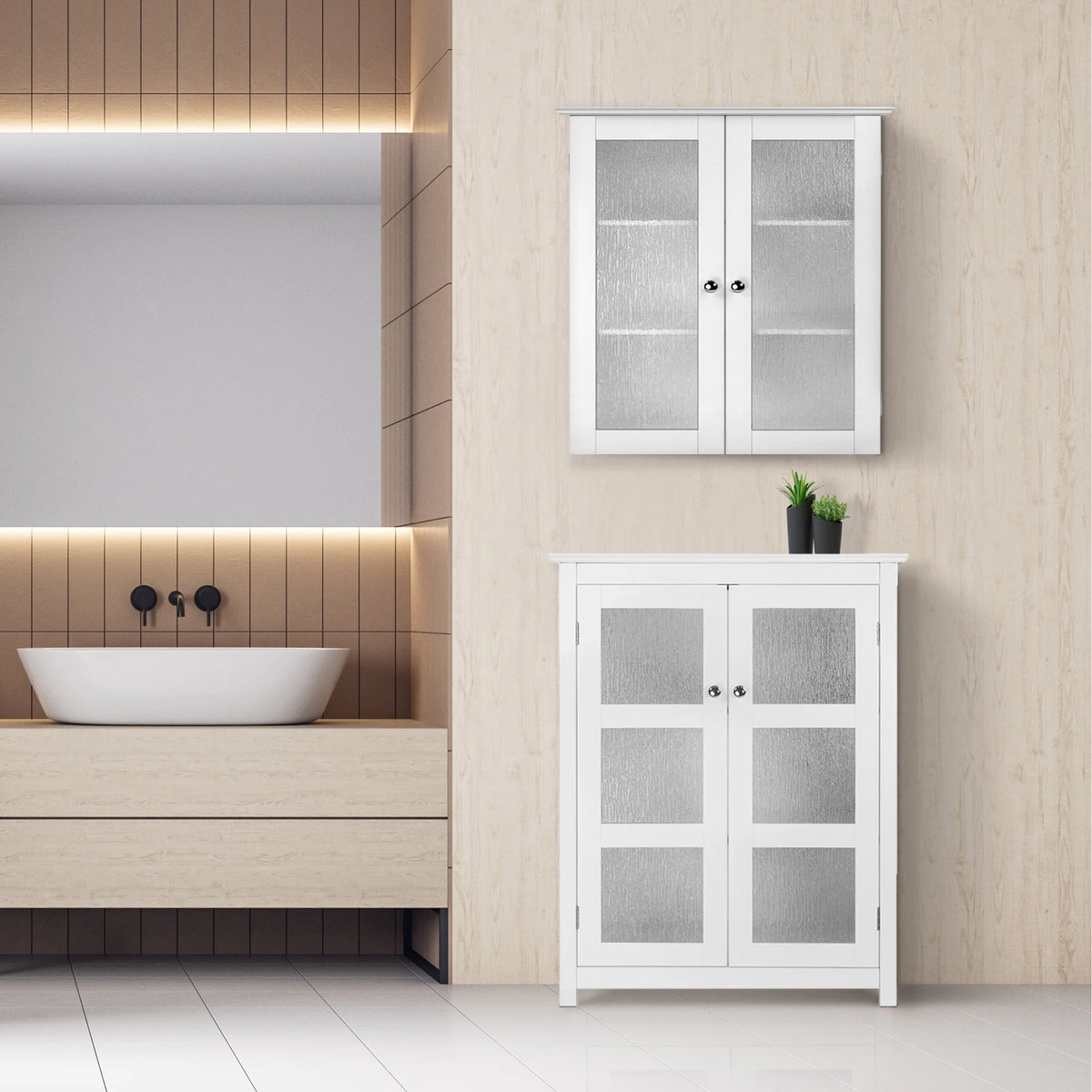 White Bathroom Floor Cabinet V78070