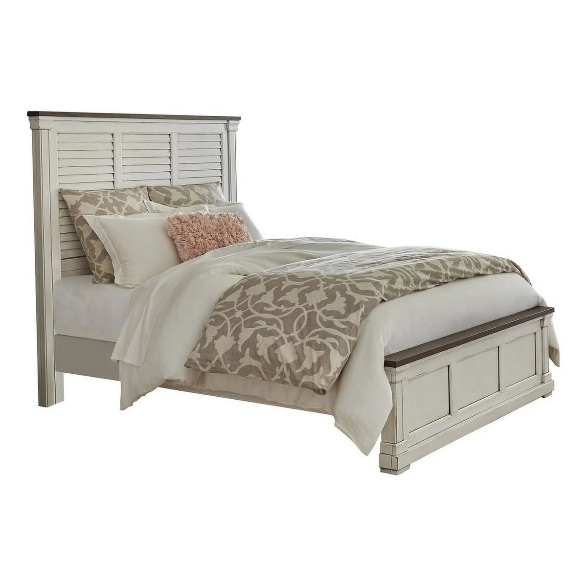 Wood Farmhouse Eastern King Panel Bed White Finish I8393