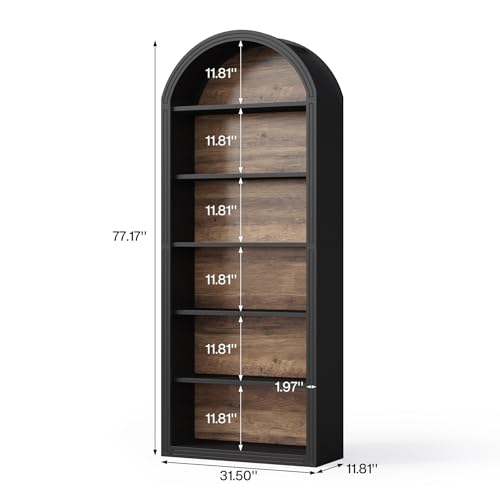 8-Tier Tall Wooden Bookcase with Arched Top F875914