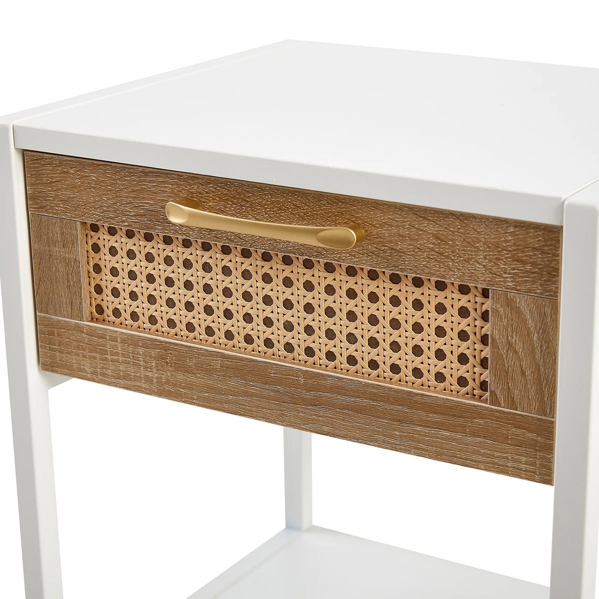 15.74" White Rattan Nightstand with Drawer E41212