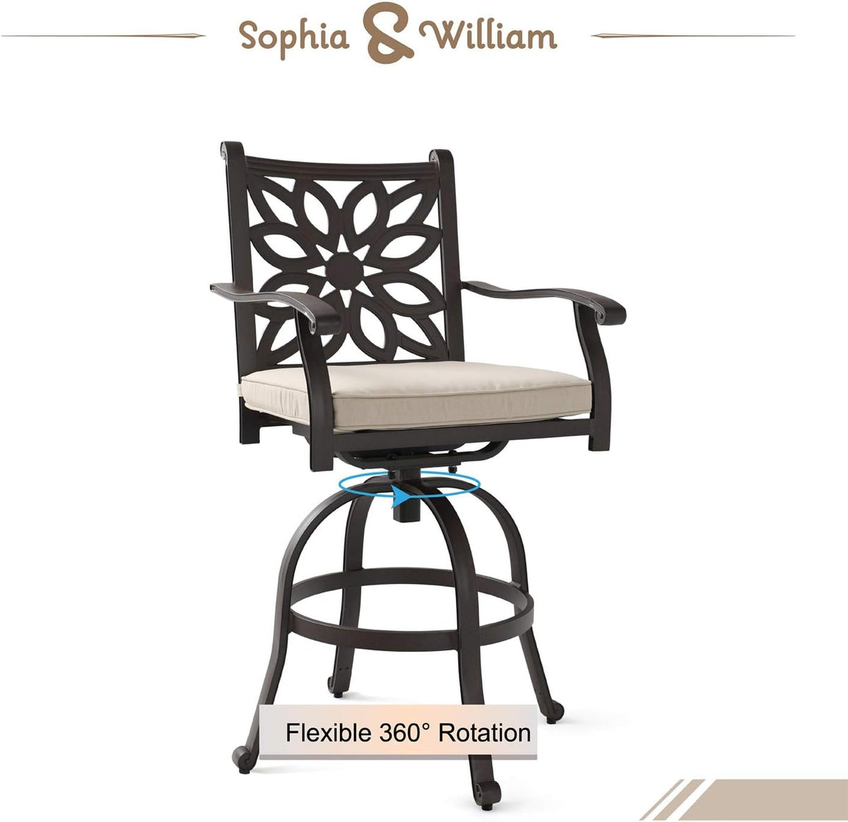 3 Pieces Cast Aluminum Bar Set with 2 Swivel Bar Height Chairs and 1 Square Table H933