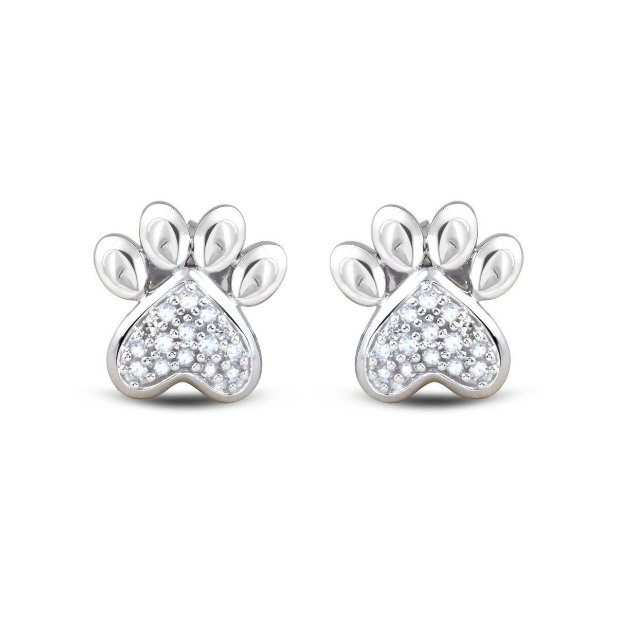 10K White Gold Diamond Accent Dog Paw Print Earrings G202