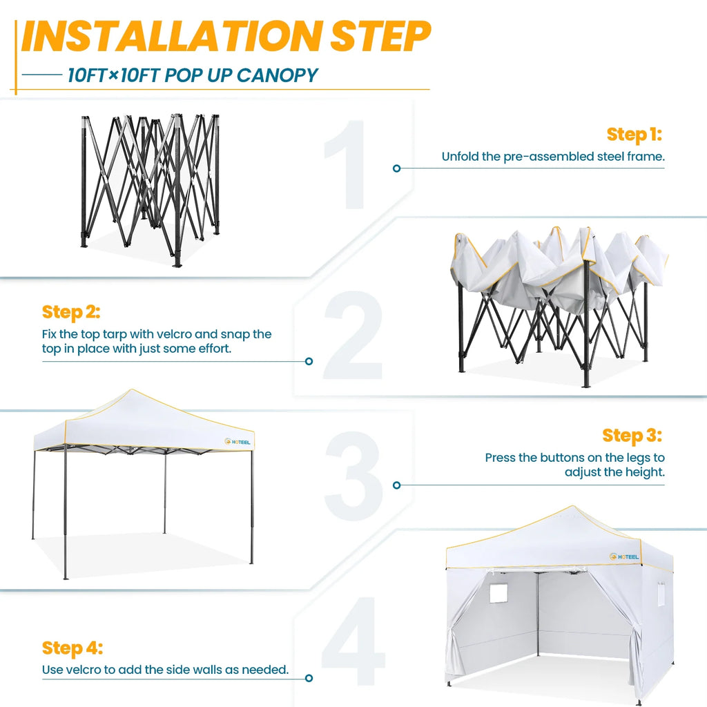 10x10 Pop Up Canopy with 4 Removable Sidewalls and Carry Bag F77854
