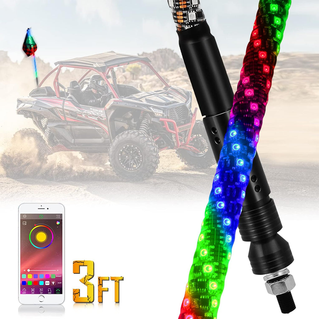 3ft RGB LED Lighted Whips 1 Pc D509