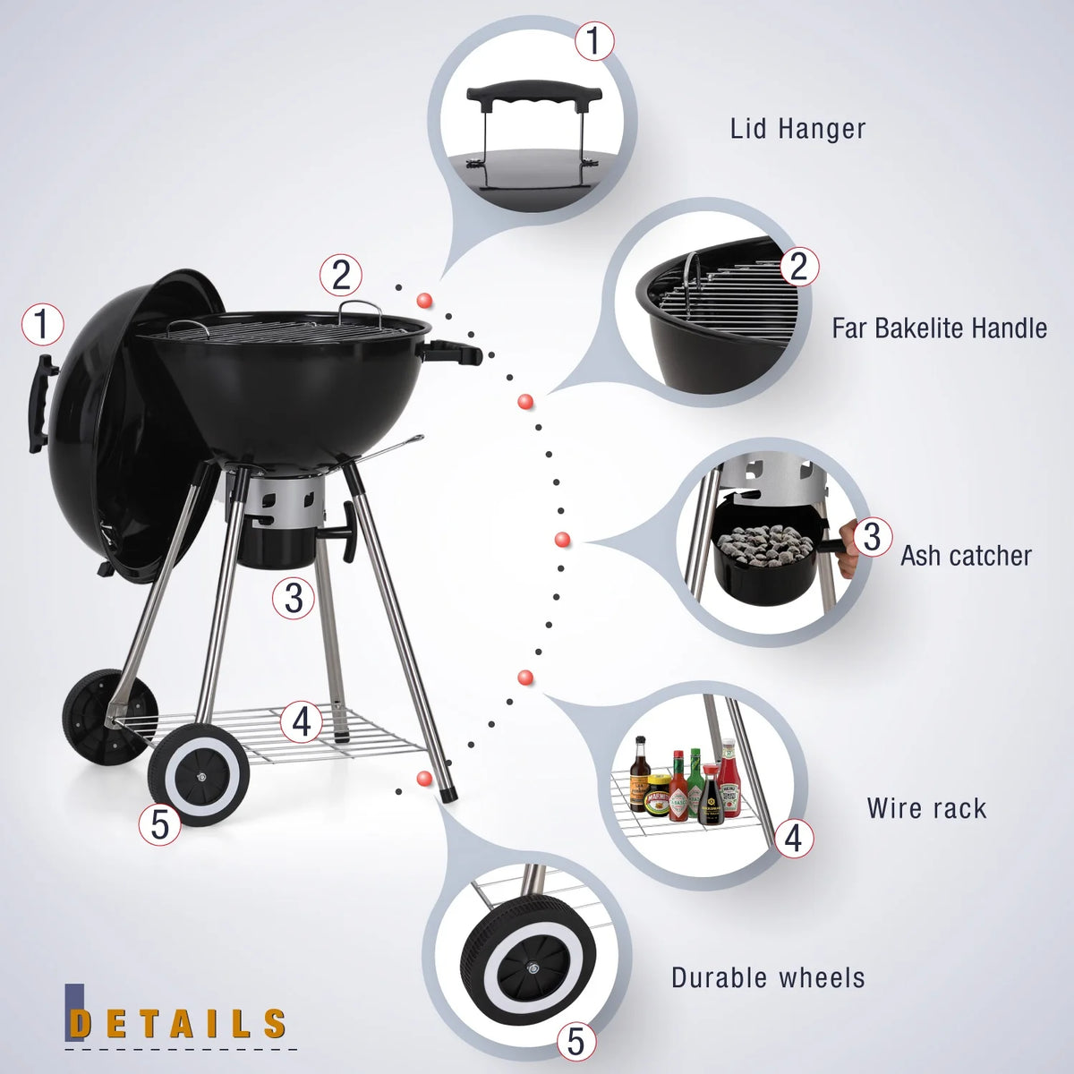 18" Portable Kettle Charcoal BBQ Grill X3379