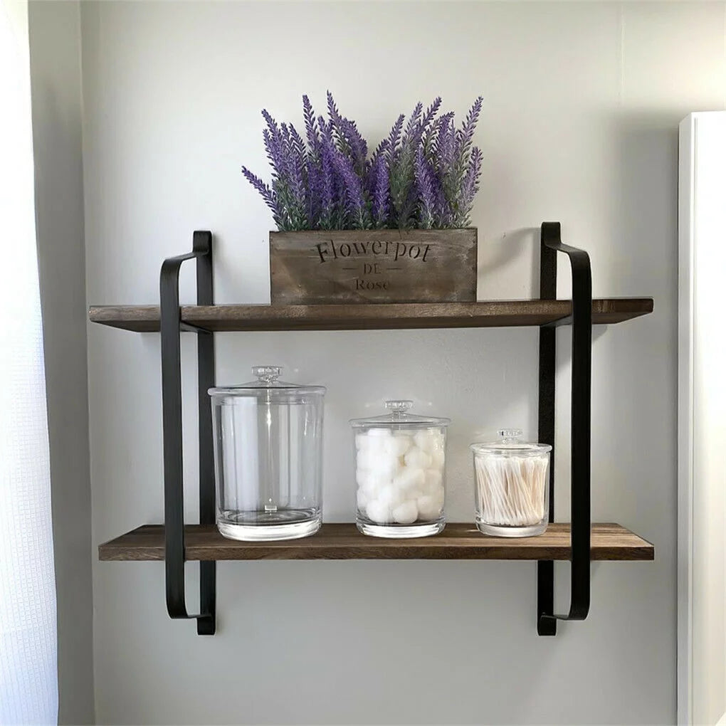 Rustic Industrial Pipe Wall Floating Shelf Wooden Shelving Unit E168