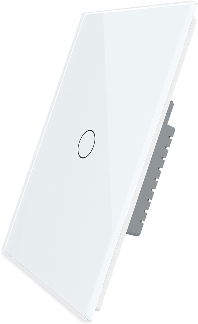 White 1 Gang 1 Way Tempered Glass Touch Light Switch, 2 Pack S5220