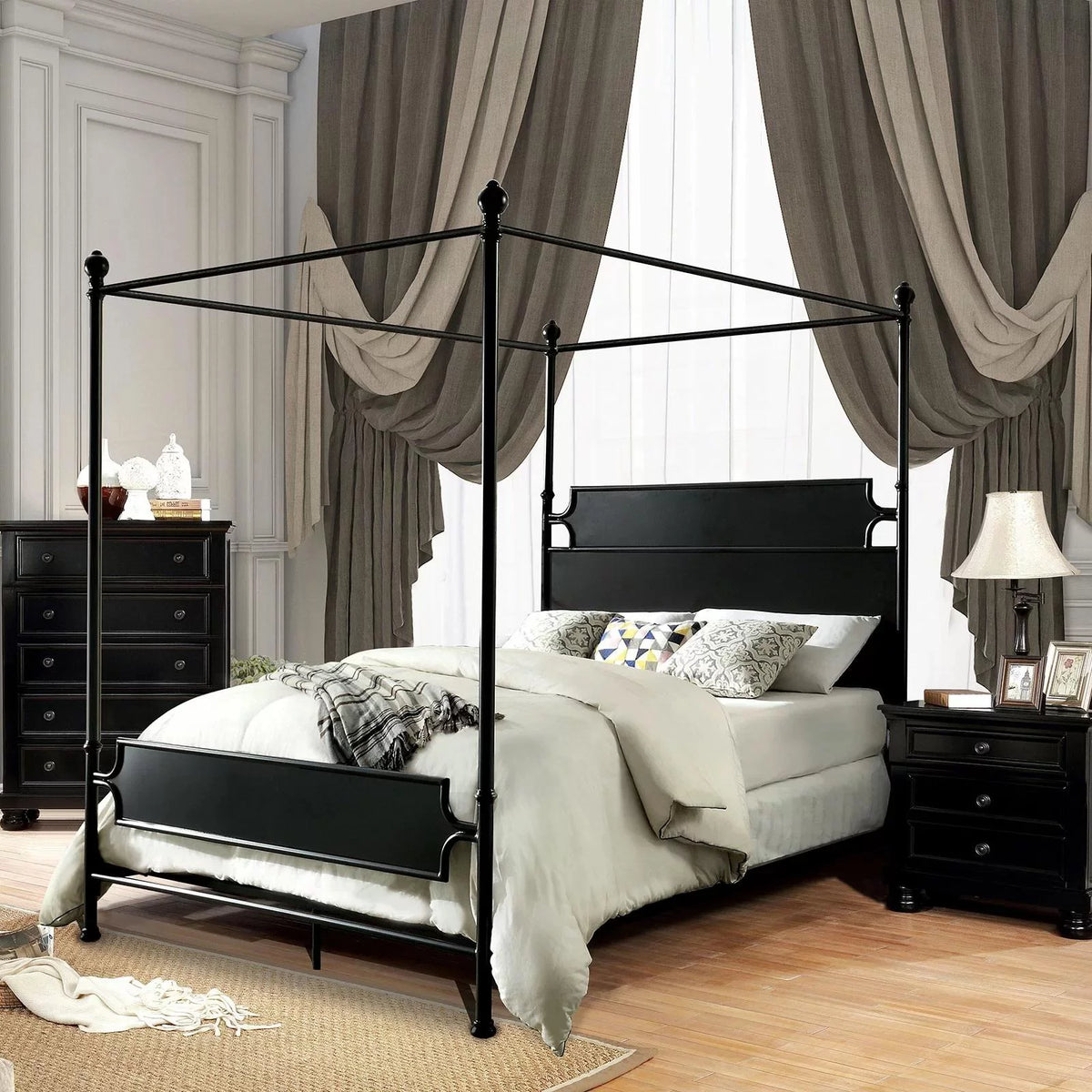 Black Metal Queen Bedroom Set 3pcs I6668