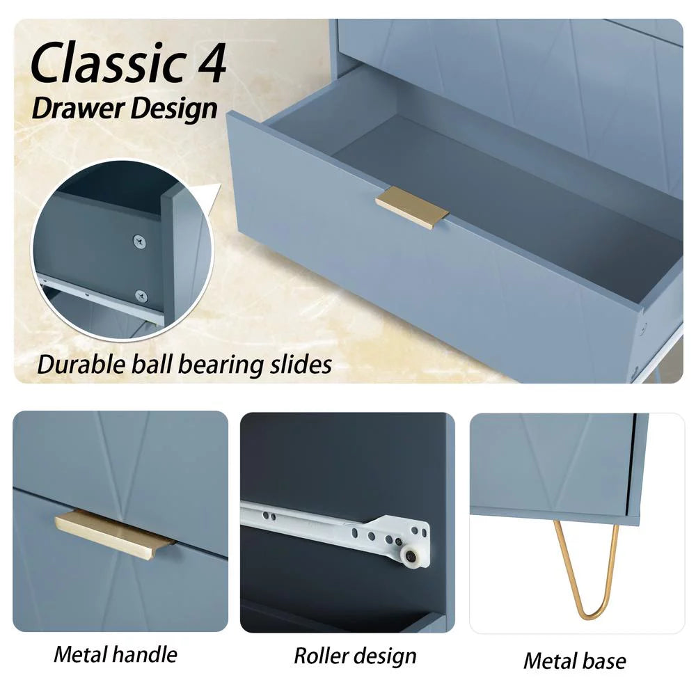 Blue 4 Drawer Wood Dresser Cabinet C211