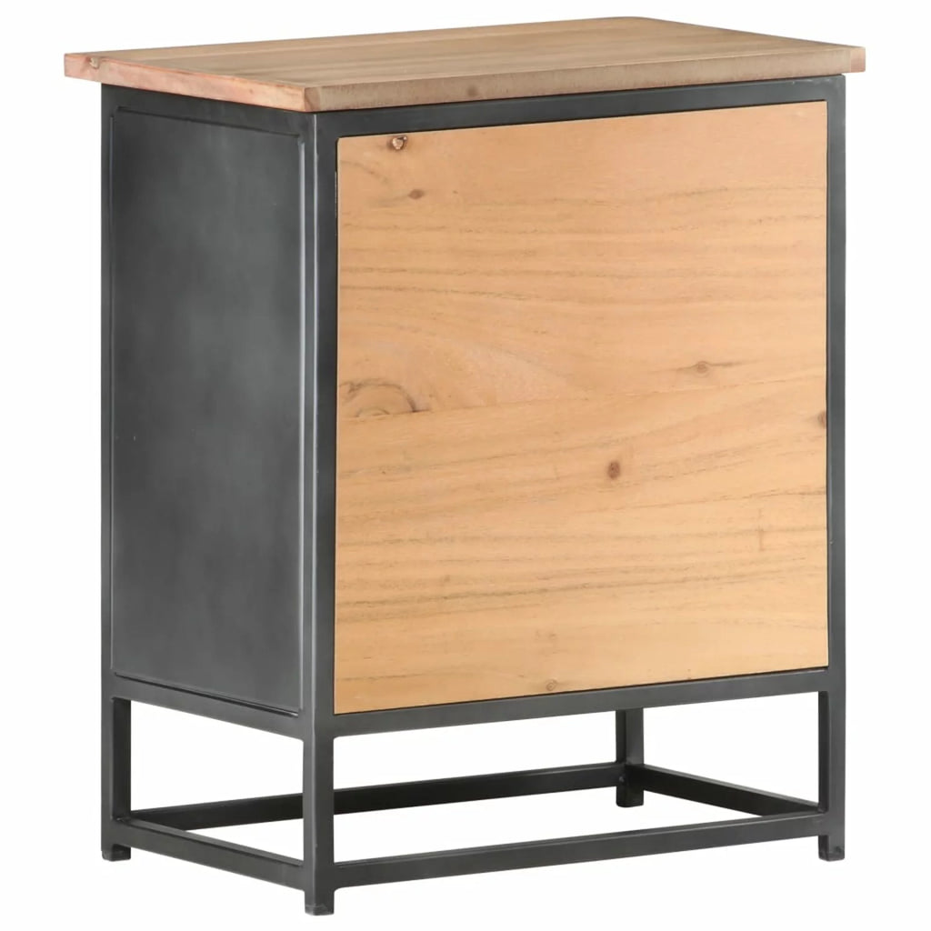 Gray Acacia Wood Bedside Cabinet with Glass Door C438278