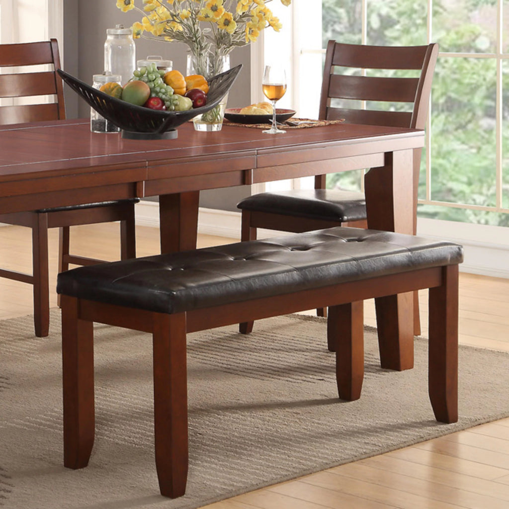 Solid Wood Tufted Black Faux Leather Dining Bench I442