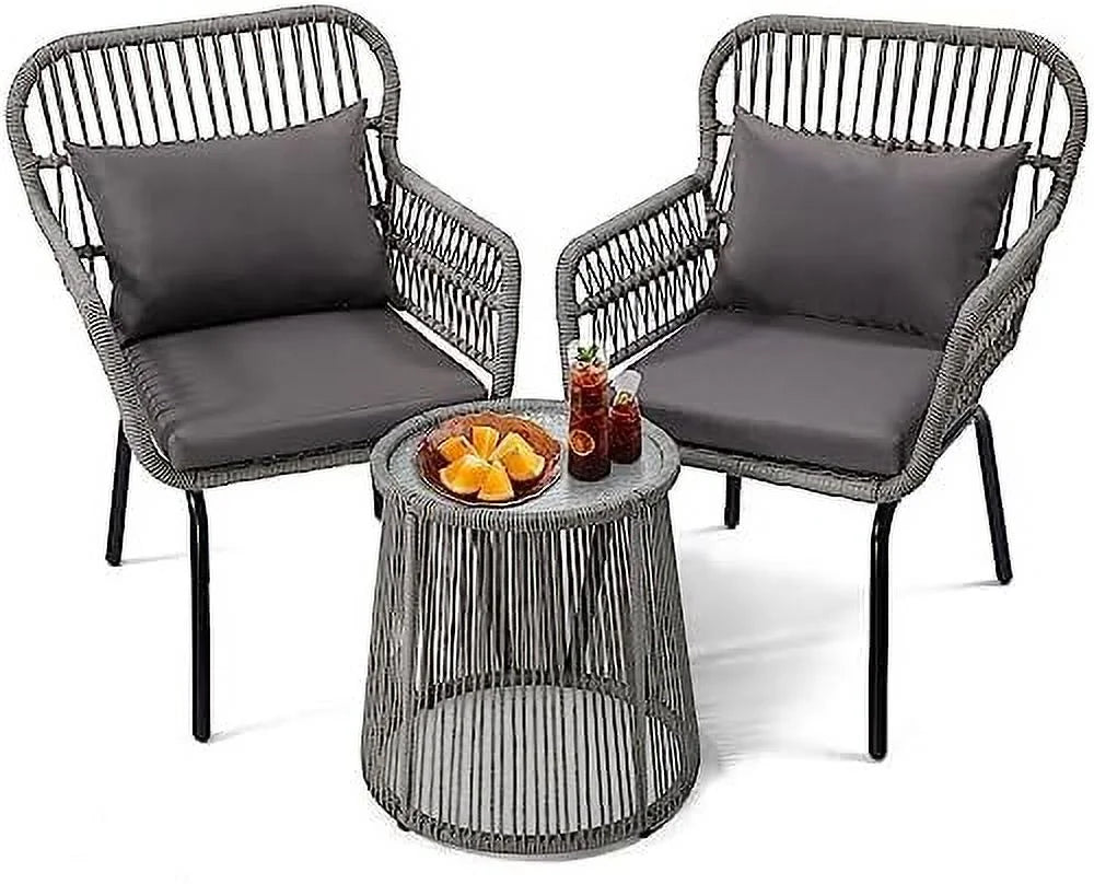 3 Pieces Rattan Wicker Bistro Set with Glass Top Table Y4114
