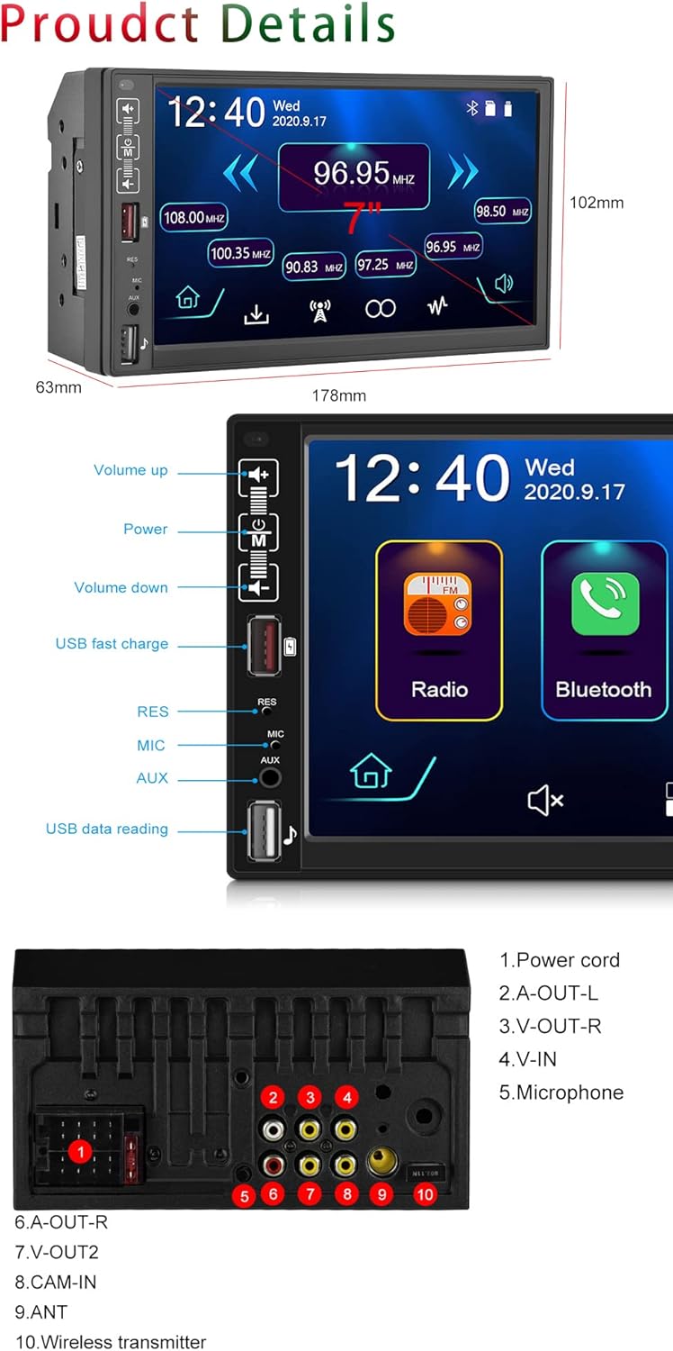 7 Inch Touchscreen Double Din Car Stereo with Backup Camera G84631
