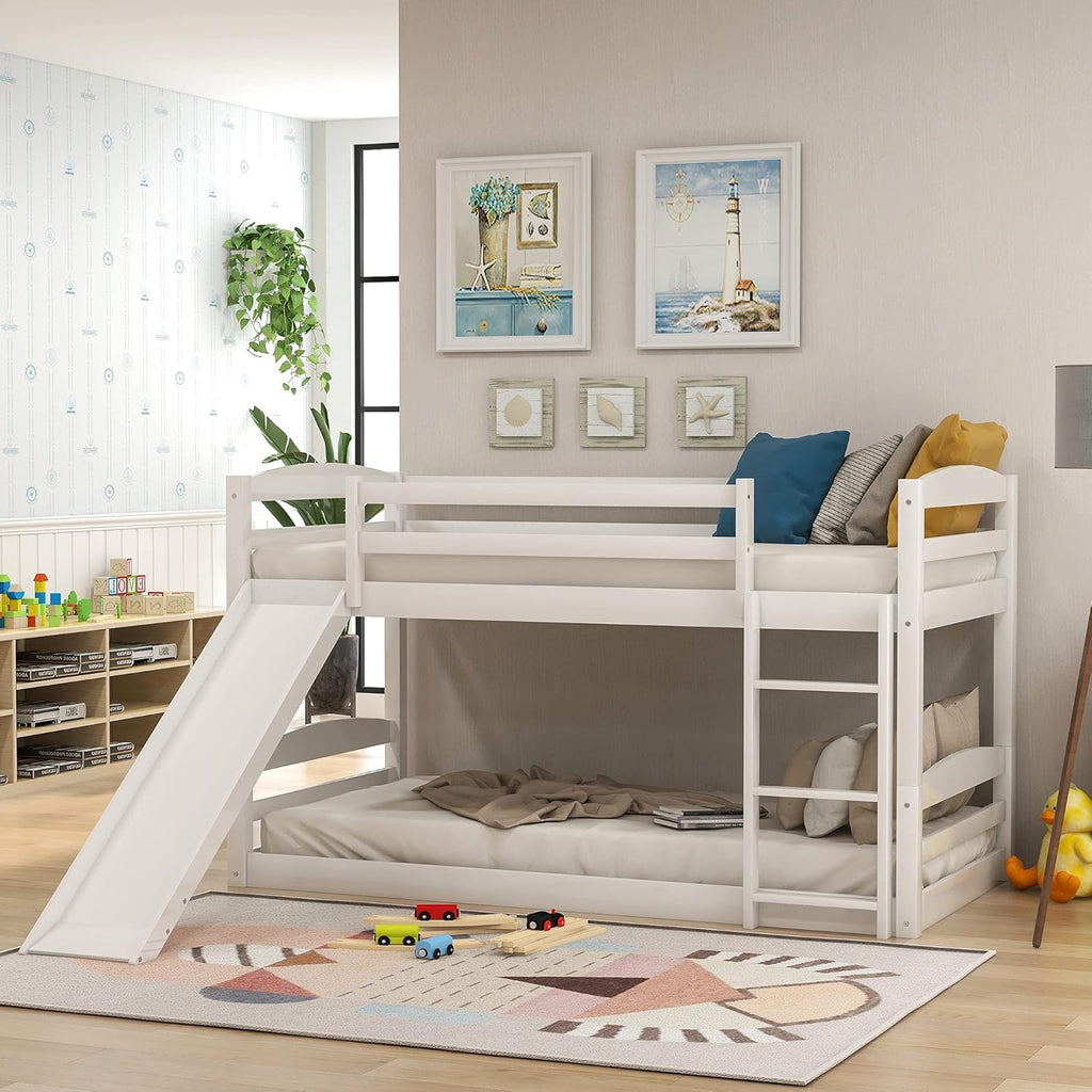 Twin Over Twin Wood Bunk Beds with Ladder Grey H38222
