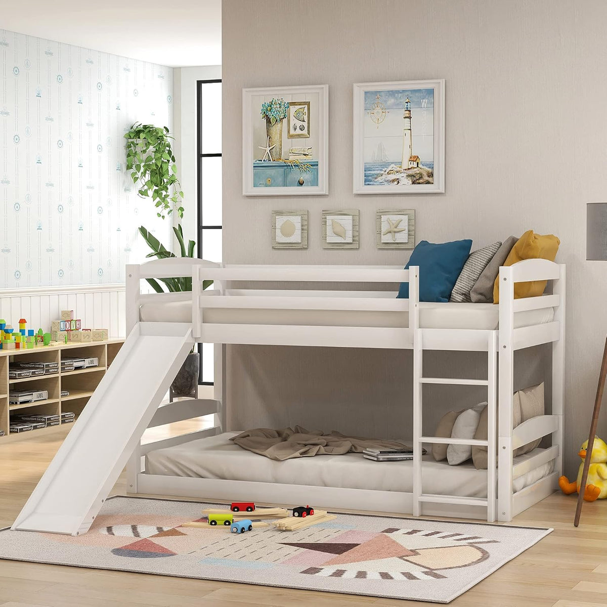 Twin Over Twin Wood Bunk Beds with Ladder Grey H38222