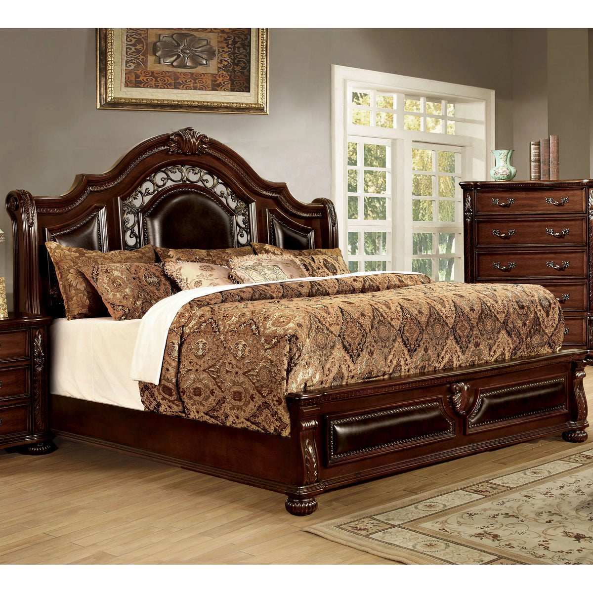 California King Brown Cherry Panel Bed D61563