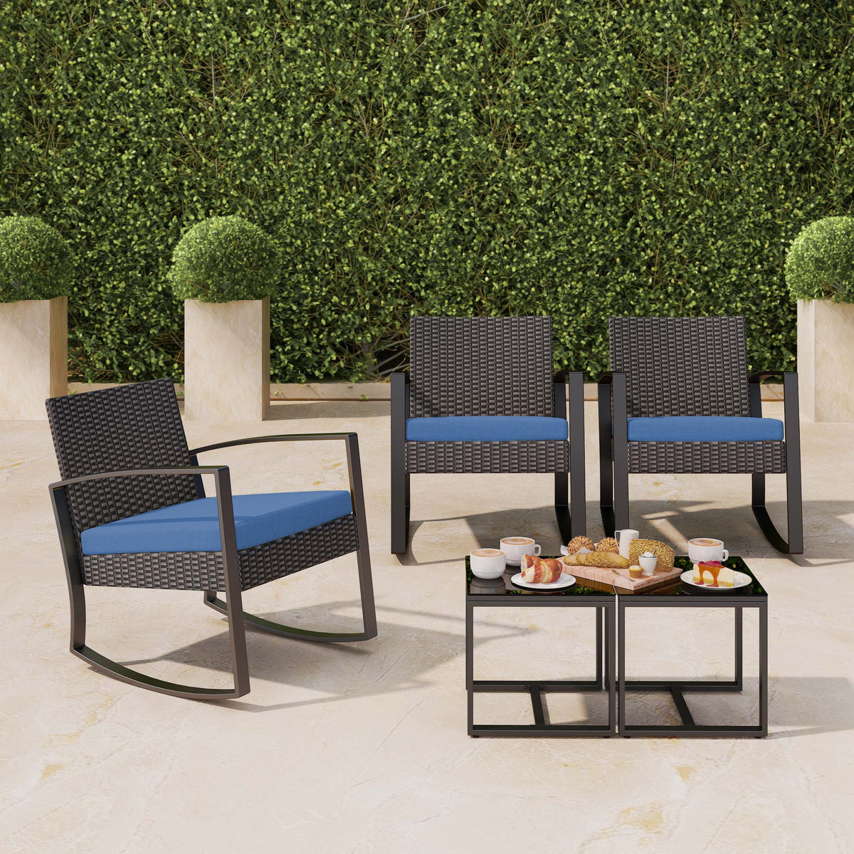 3-Piece Patio Wicker Chairs Set with Coffee Table J123