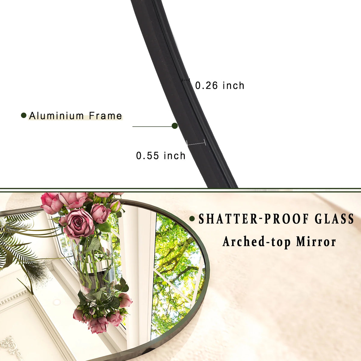 Black 64x21.1 Arched Full Length Floor Mirror H676654