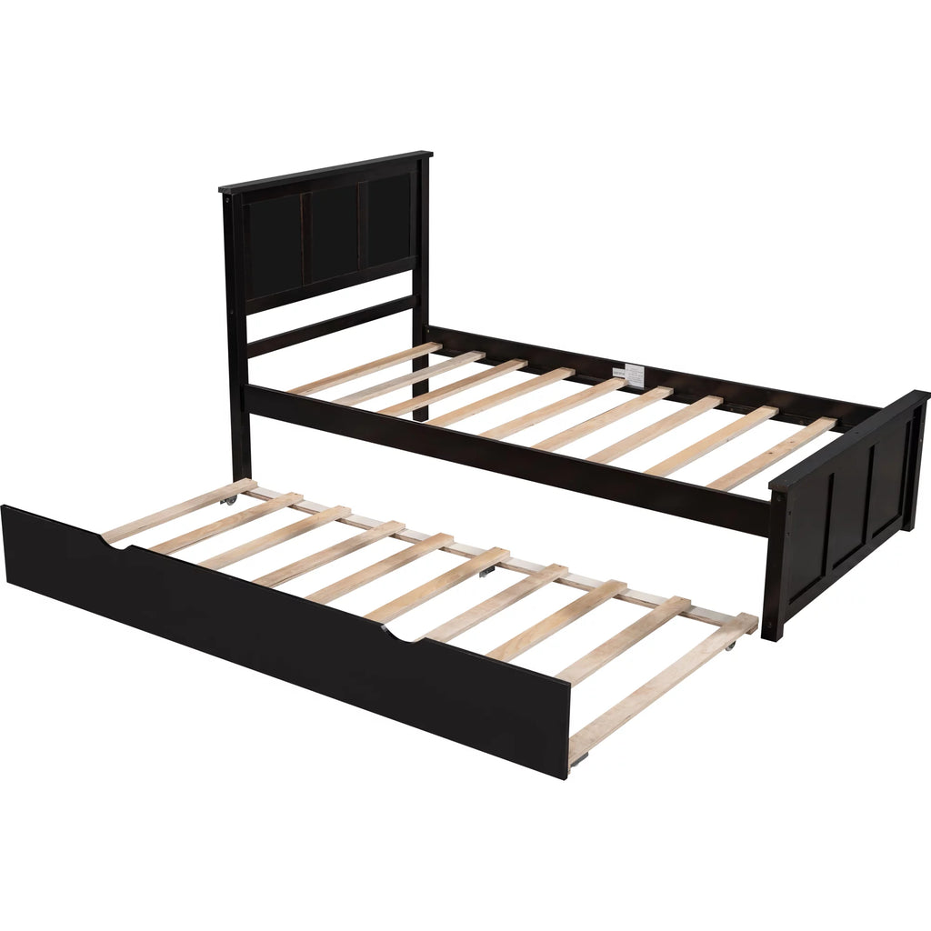 Wood Twin Platform Bed with Headboard & Trundle P618