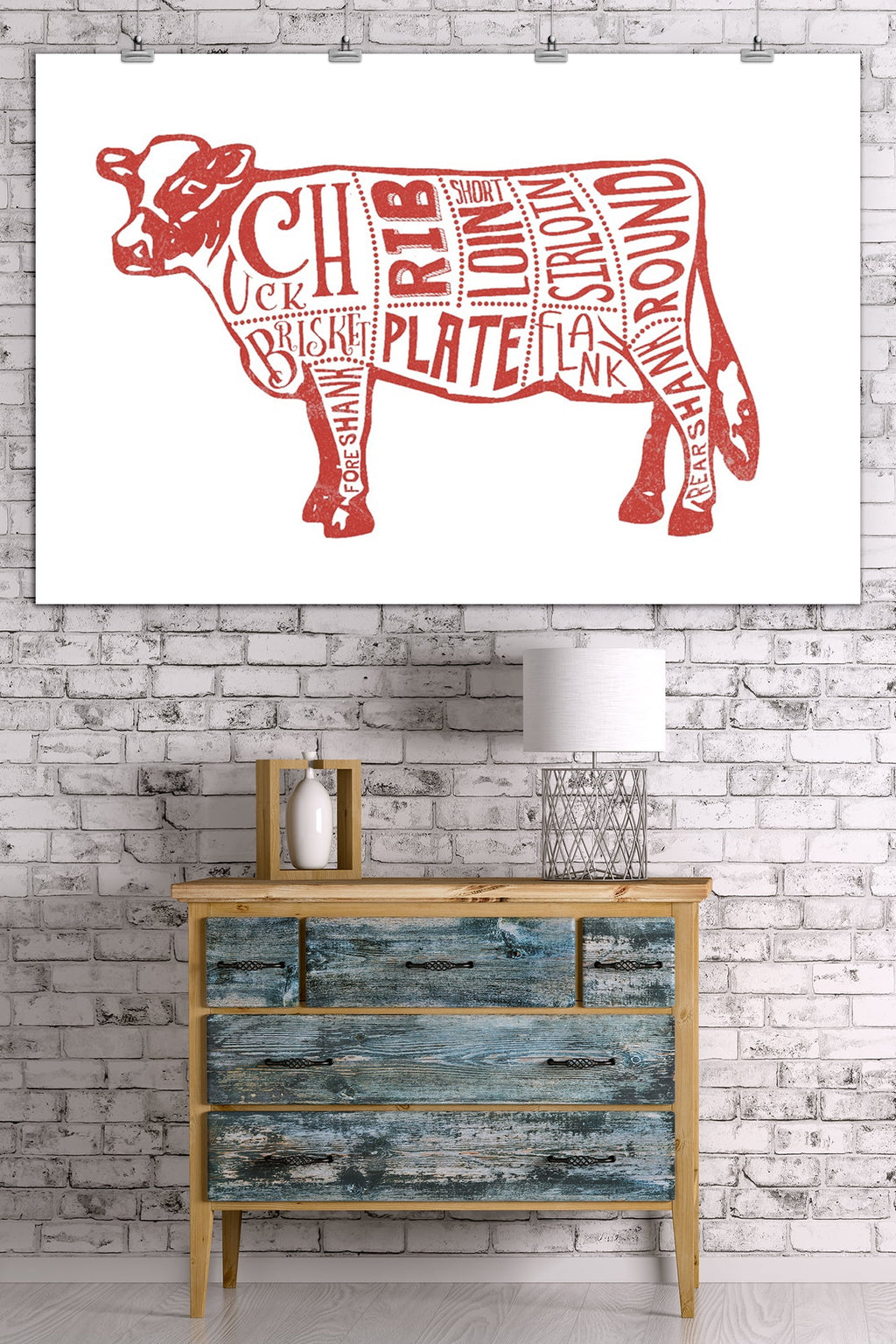 Beef Butchers Block Meat Cuts Giclee Art Print J269