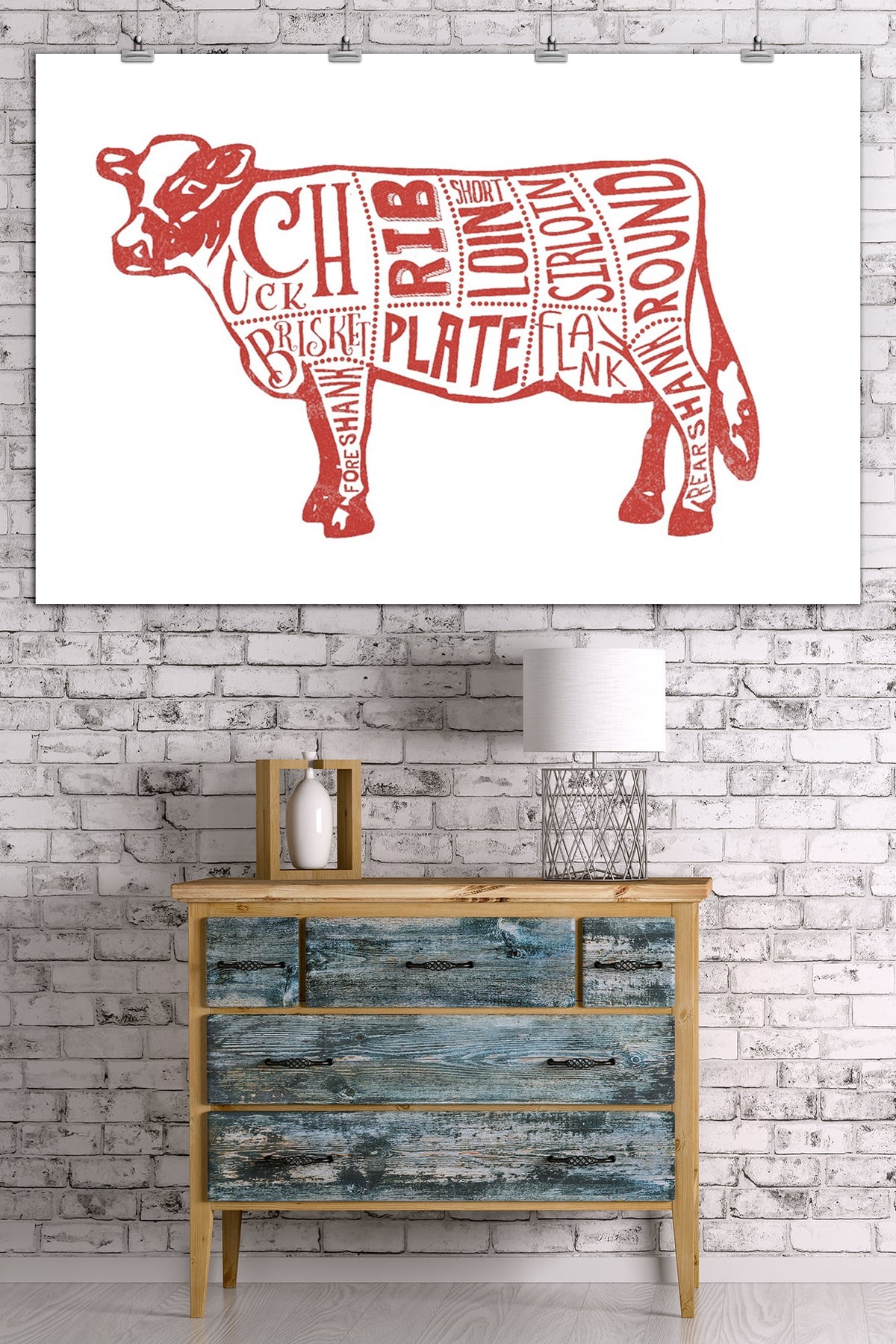 Beef Butchers Block Meat Cuts Giclee Art Print J269