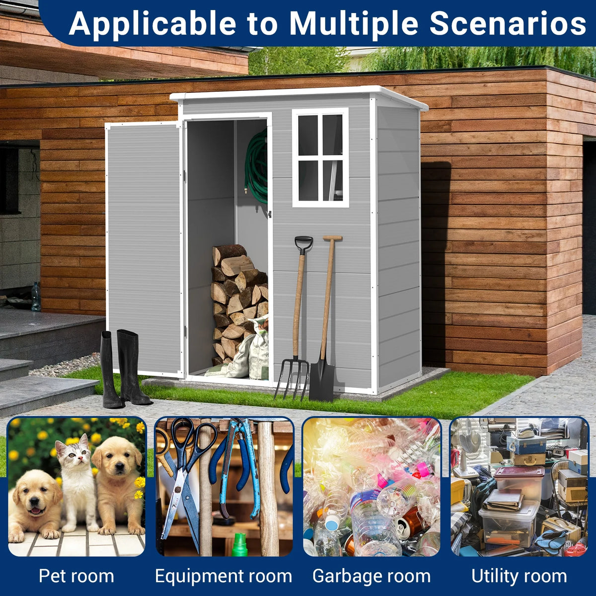 5x3 FT Resin Outdoor Storage Shed with Lockable Door U434