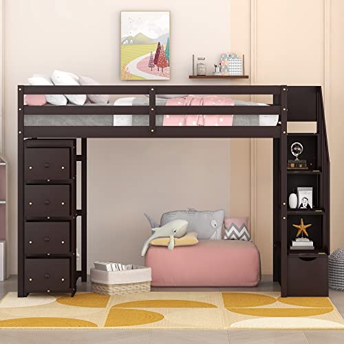 Espresso Twin Over Twin Bunk Bed with Trundle and 3 Drawers K103