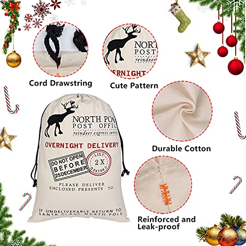 6 Pack Large Canvas Cotton Christmas Bags with Drawstrings J137