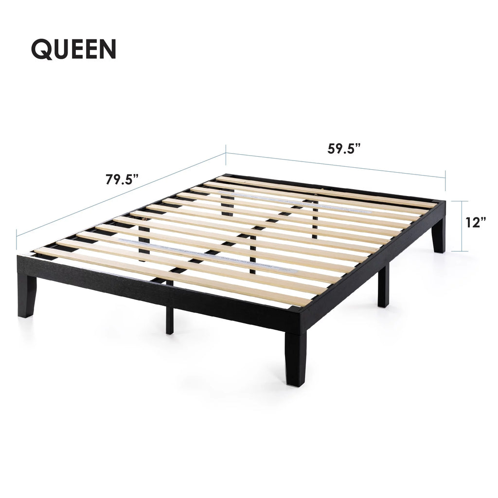 12" Black Queen Solid Wood Platform Bed Frame Q9039