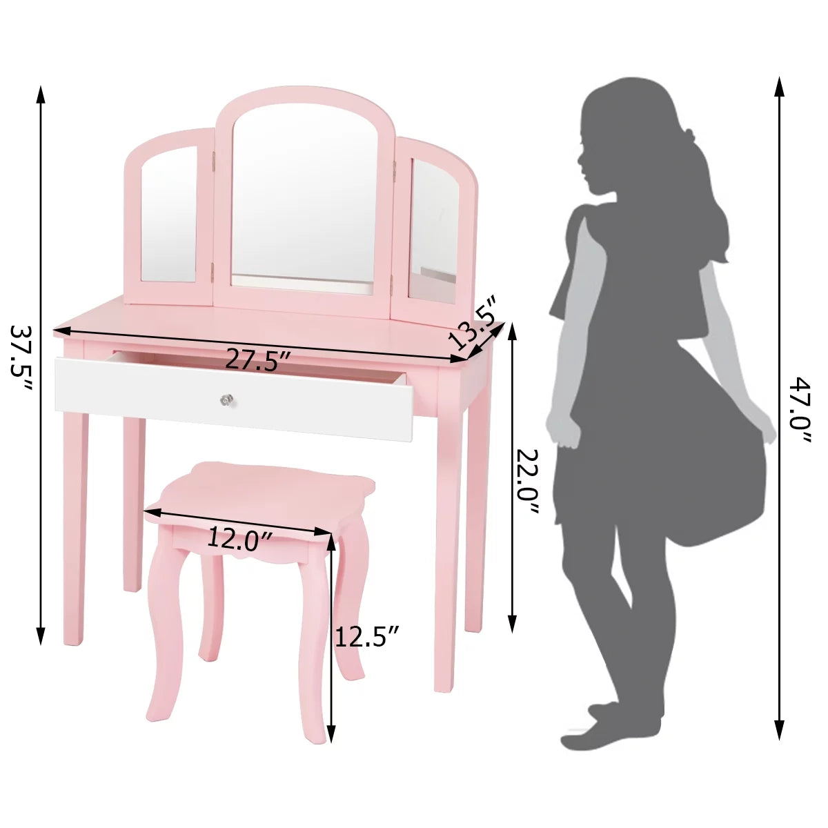 Kids Vanity Set with Mirror White W5271