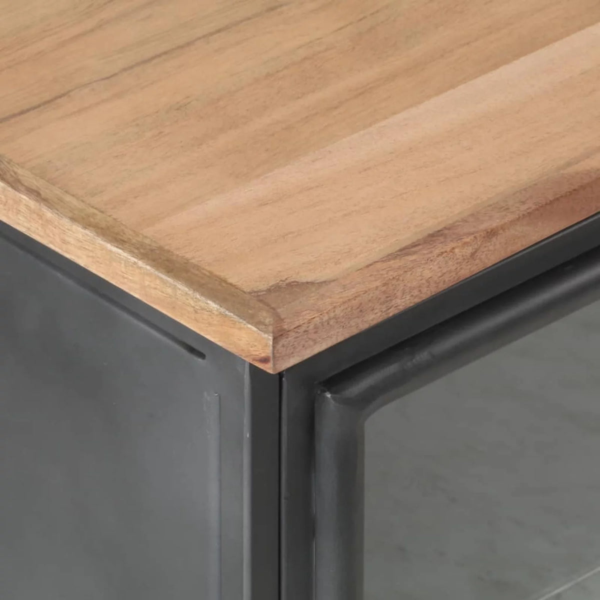 Gray Acacia Wood Bedside Cabinet with Glass Door C438278