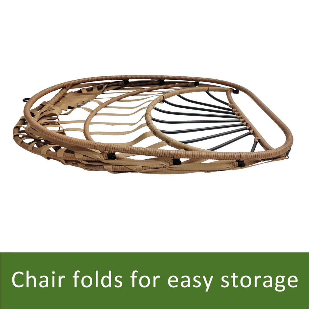 Wicker Outdoor Hanging Egg Chair with Beige Cushion and Black Metal Stand M167457