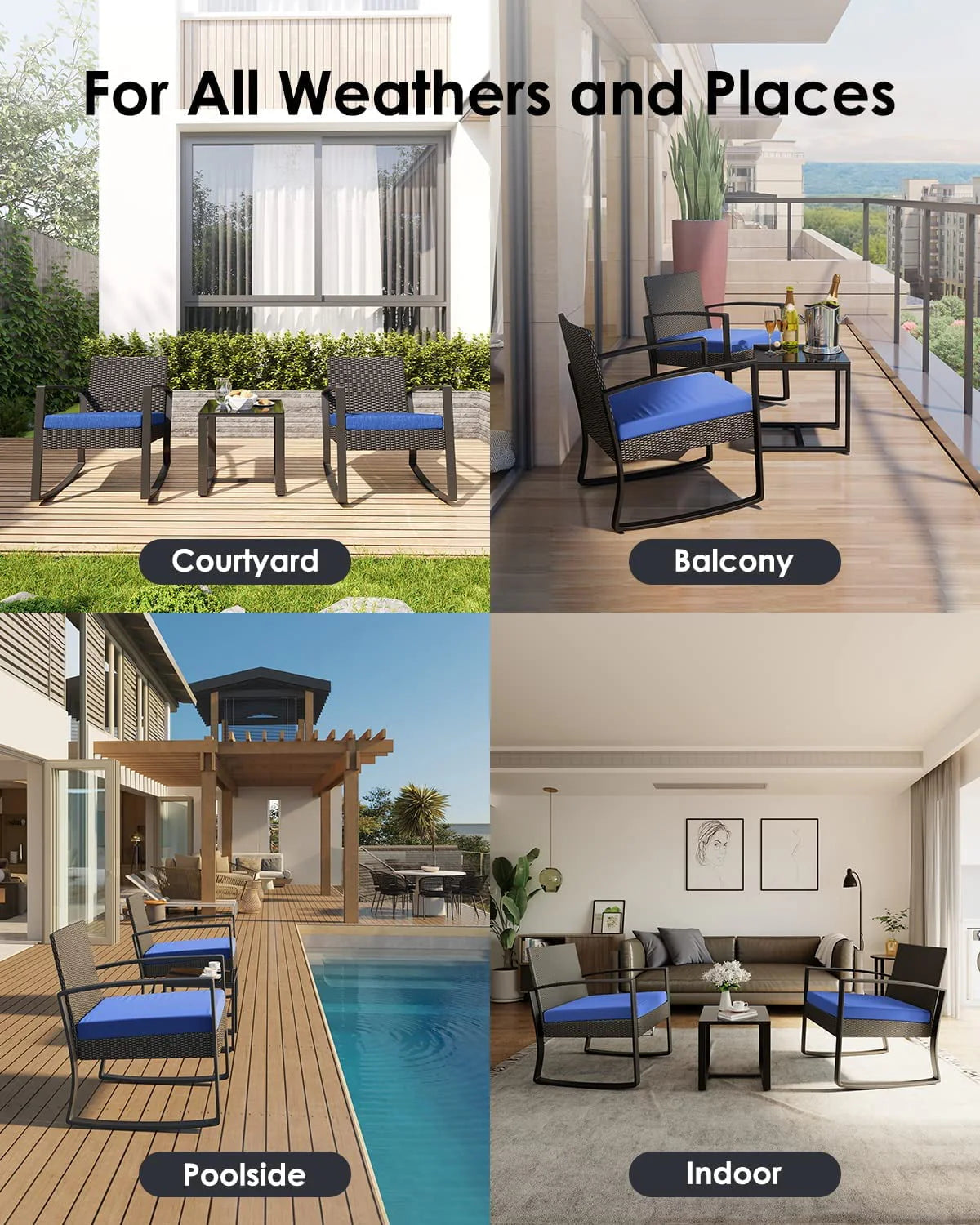 3-Piece Patio Wicker Chairs Set with Coffee Table J123