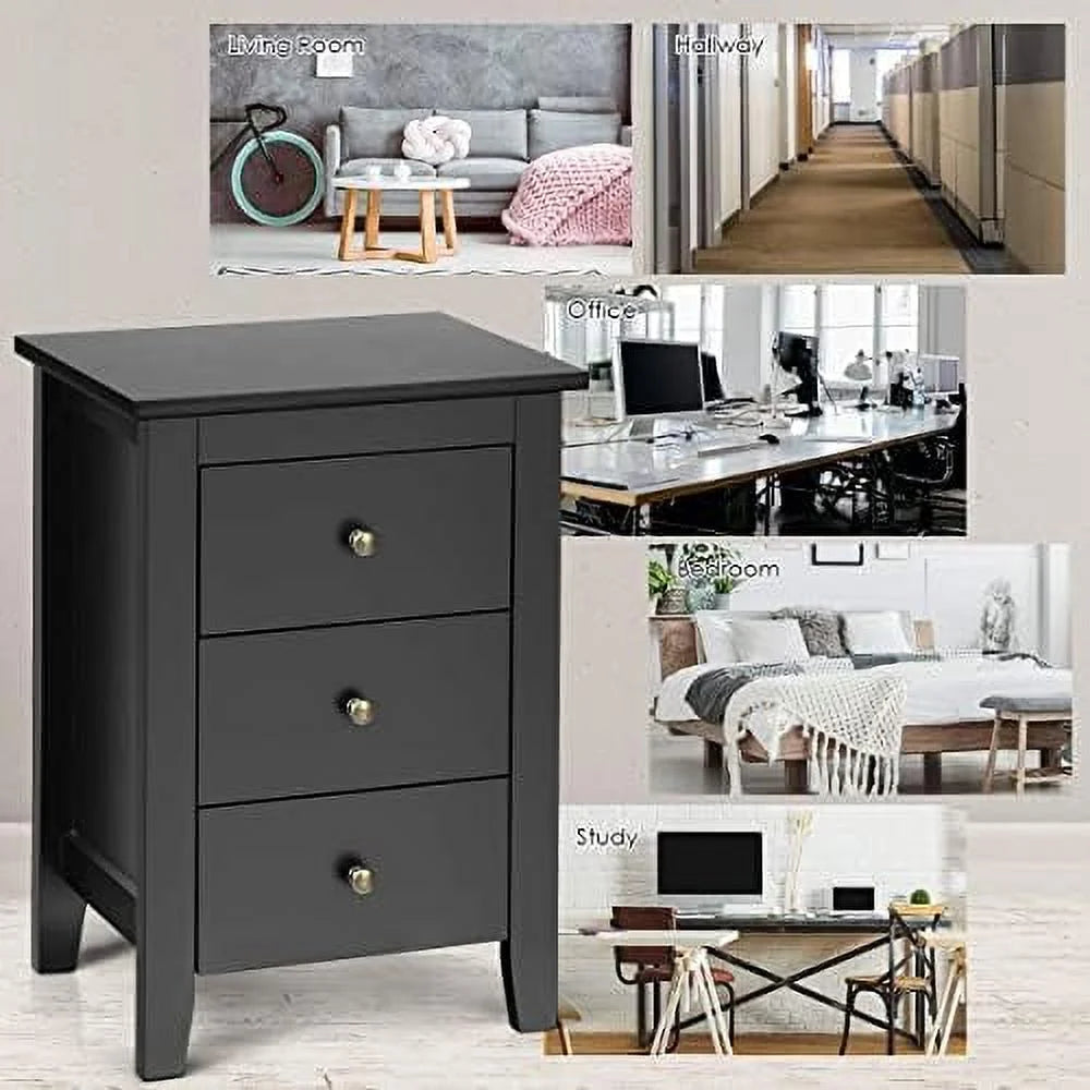 White 3 Drawer Wood Nightstand C291384
