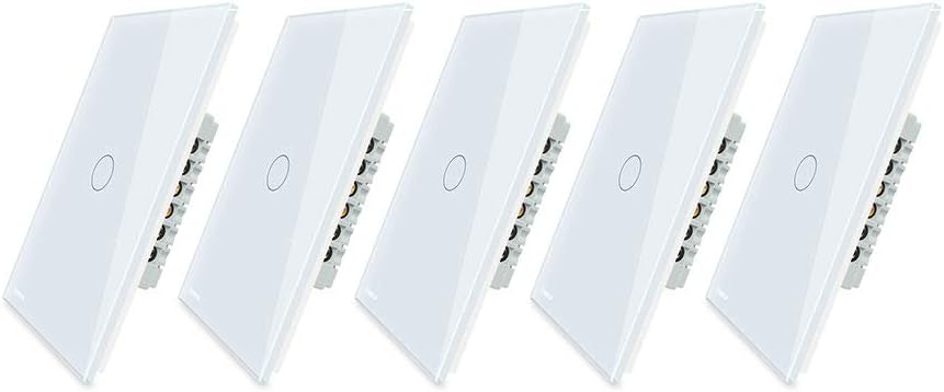 White 1 Gang 1 Way Tempered Glass Touch Light Switch, 2 Pack S5220