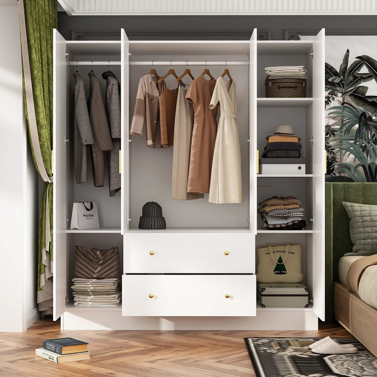 White Wooden Armoire with Mirror R445204