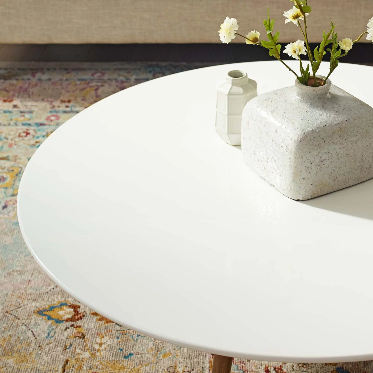 Round Wood Metal Coffee Table Q3762