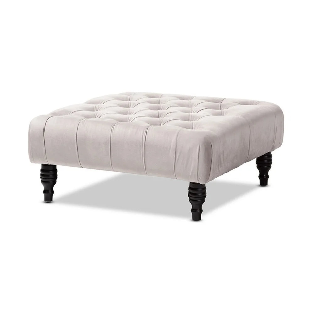 Grey Velvet Button Tufted Cocktail Ottoman Y80666