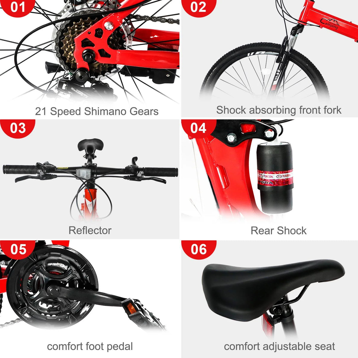 Folding Mountain Bike 21-Speed 26 inch Red N7523