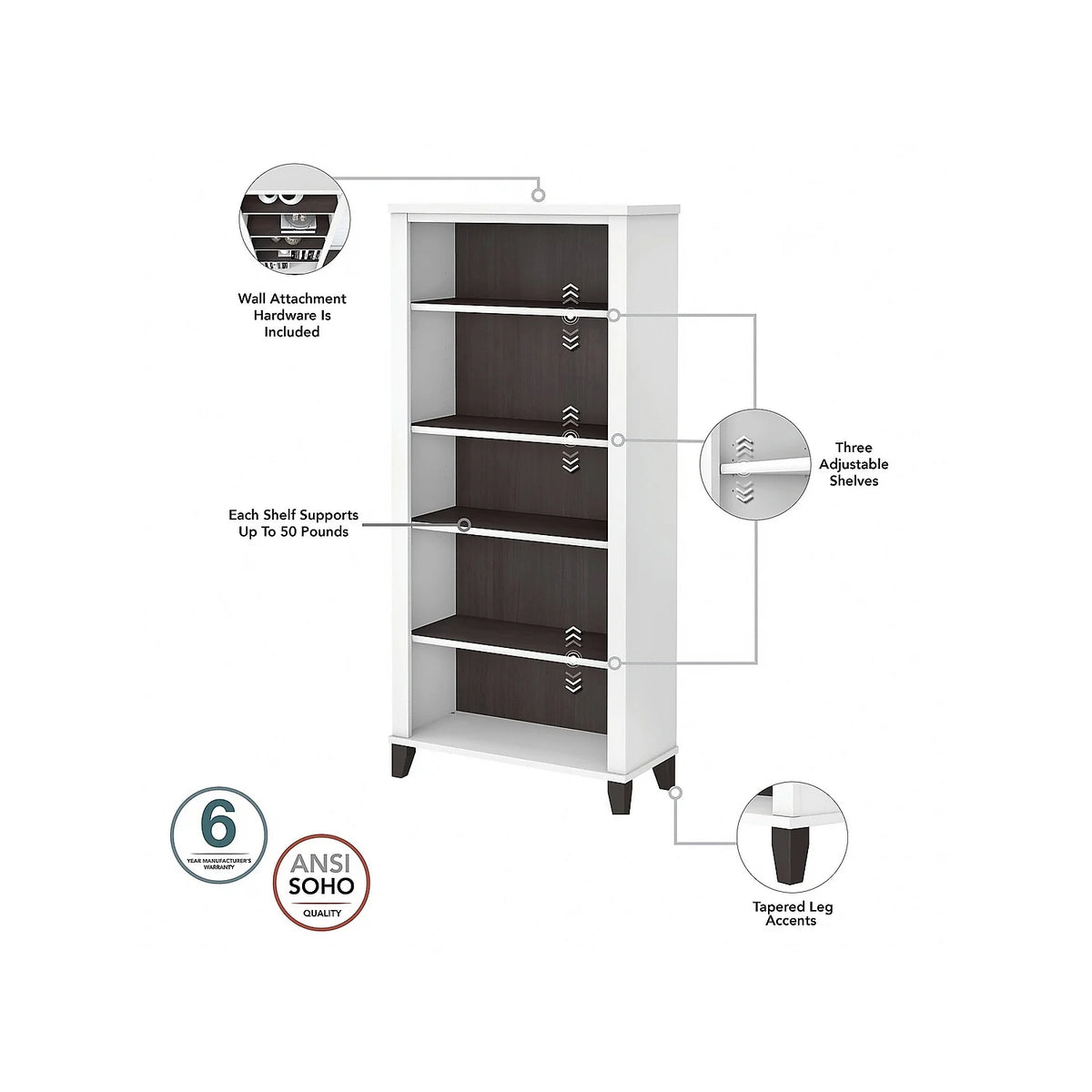 White/Gray Engineered Wood Sit to Stand L Desk Set with Bookcase B797226