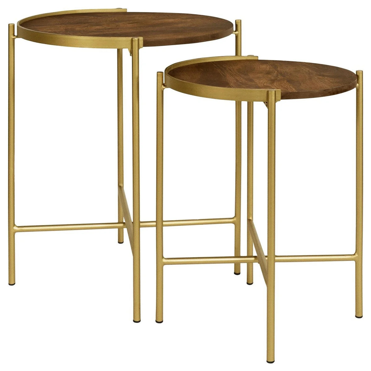 2 Piece Round Nesting Tables Gold Iron Mango Wood X322838