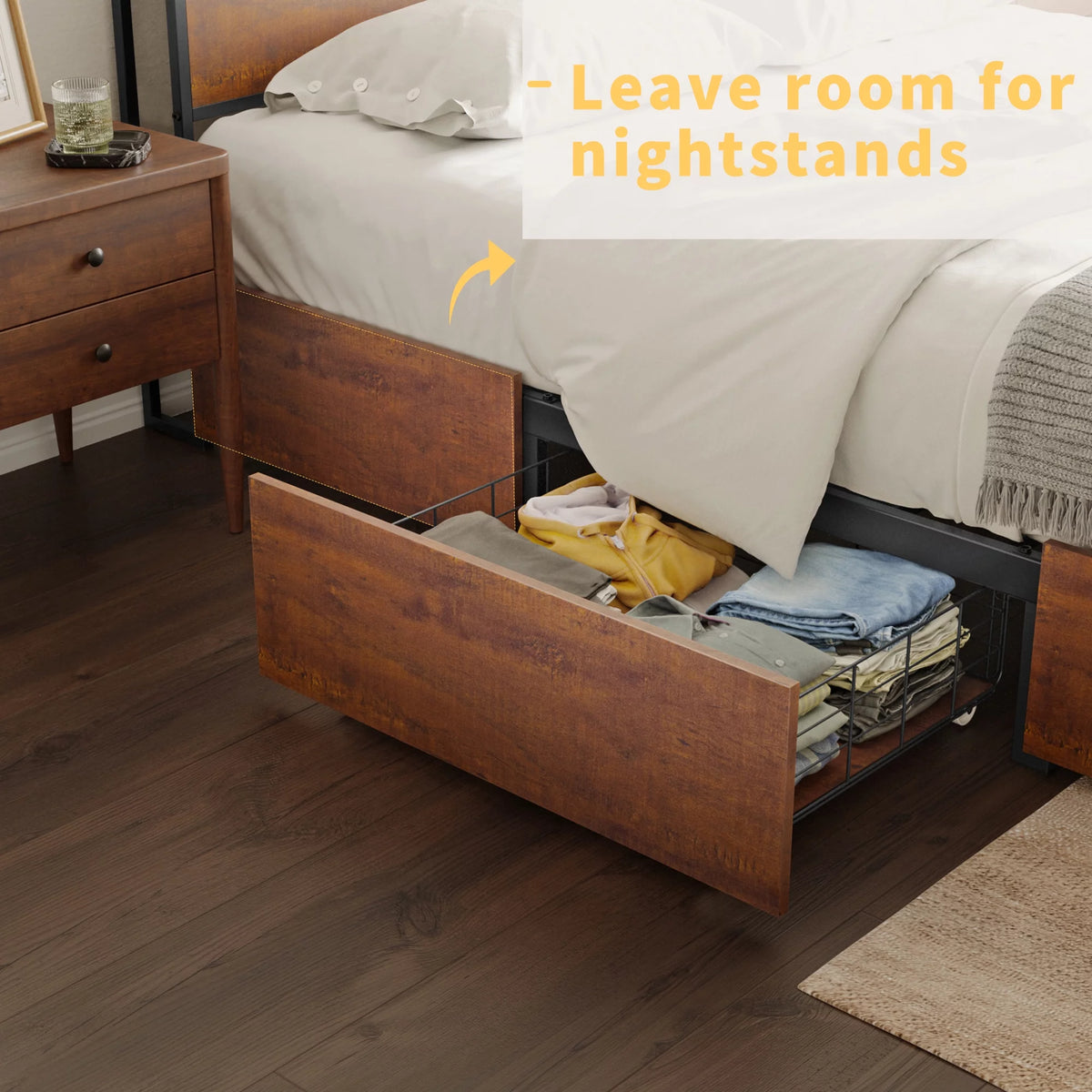 Queen Size Bed Frame with Headboard 4 Drawers LED Charging Station Z5834