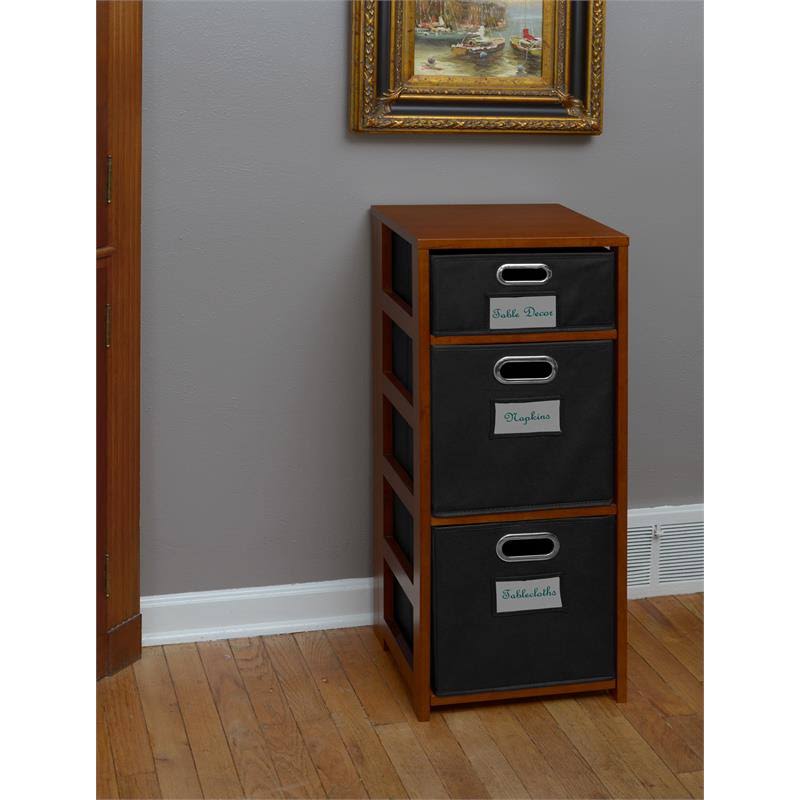 34 in. Square Folding Bookcase with Fabric Bins W87302