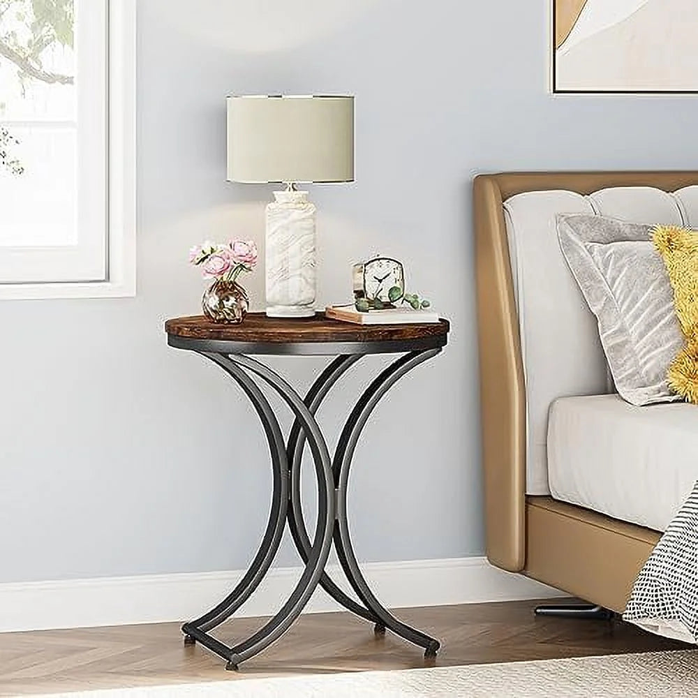 Rustic Round Side Table with Metal Frame N58968