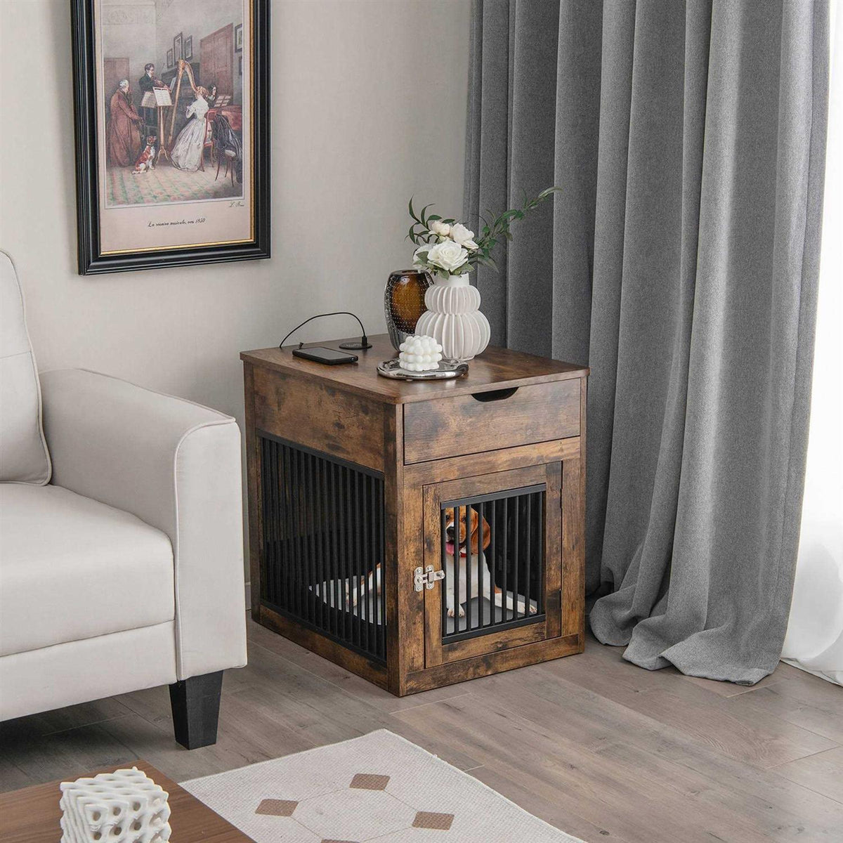 2-In-1 Dog Crate Side End Table with Drawer C998997