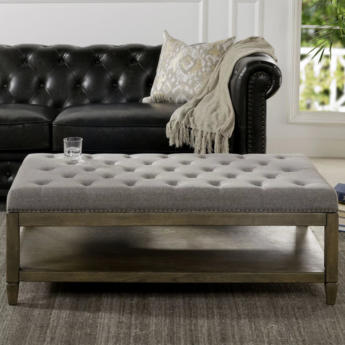 Heathered Grey Tufted Storage Ottoman A460