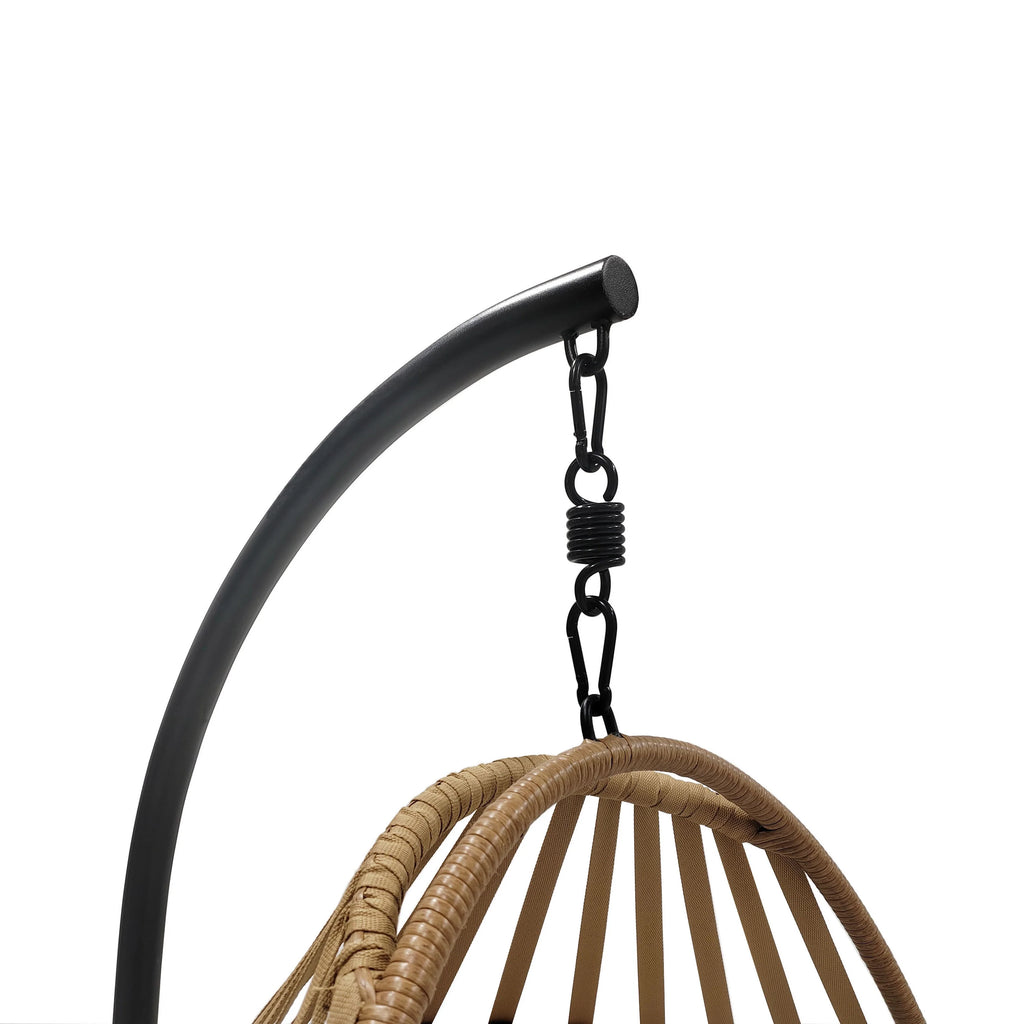 Wicker Outdoor Hanging Egg Chair with Beige Cushion and Black Metal Stand M167457