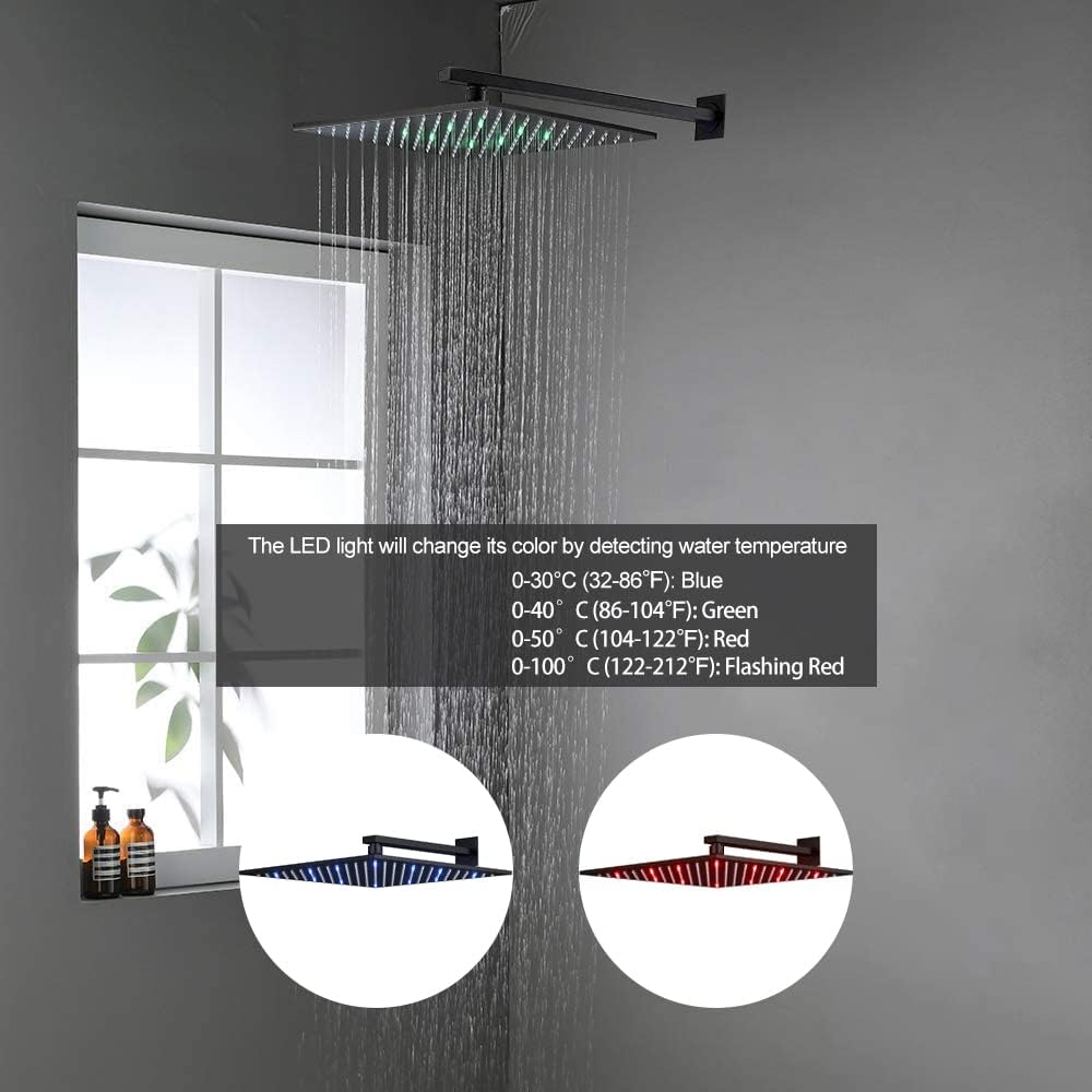 12 Inch Matte Black Thermostatic Rain Shower System J9602