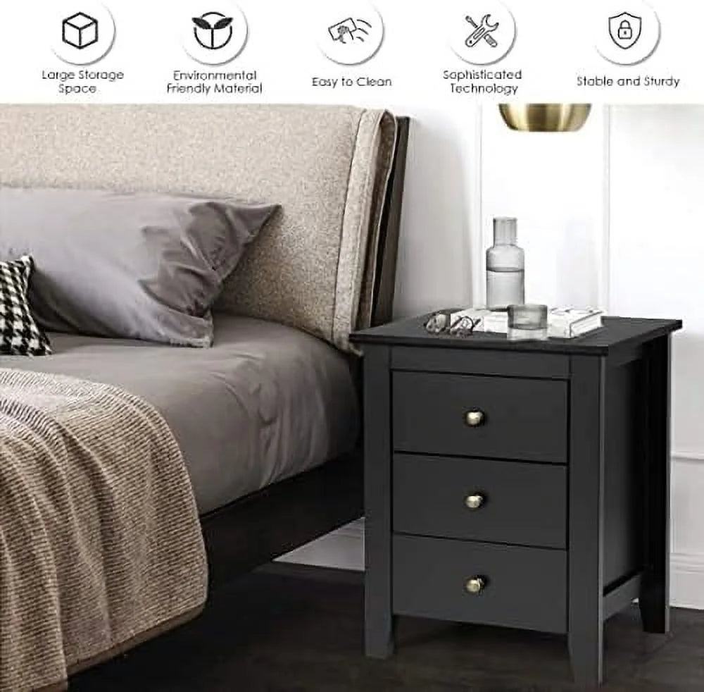White 3 Drawer Wood Nightstand C291384